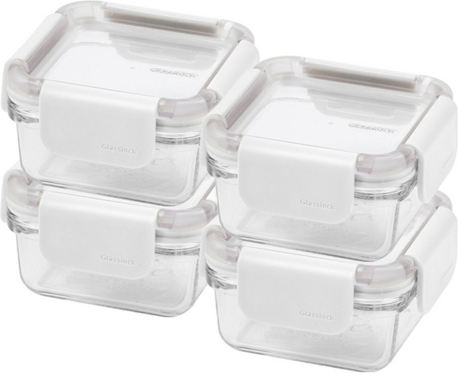 글라스락 리프젠 정사각 화이트, 4개, 180ml