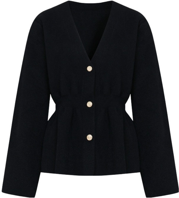 ISABEY 女款針織V領鬆緊帶傘狀下擺外套 VKJCA7901