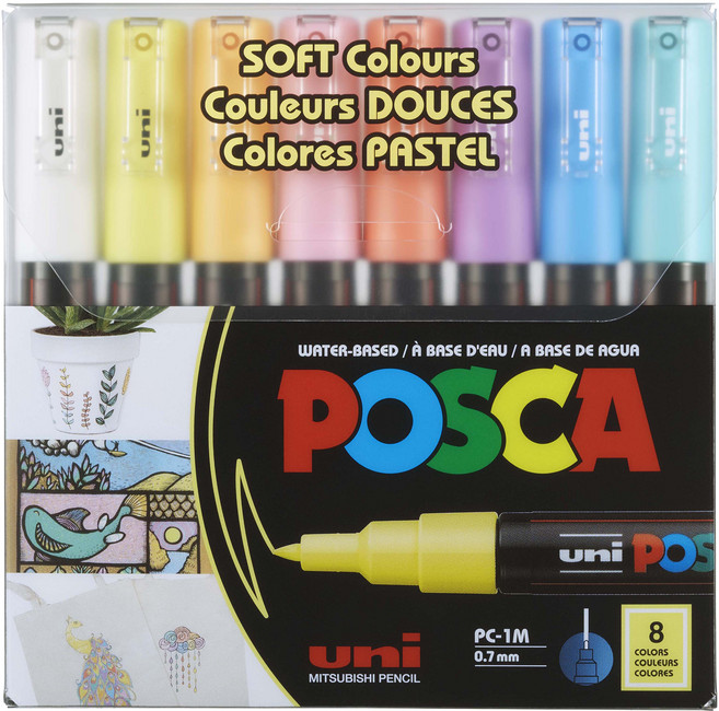 POSCA 極細字體用柔和彩色麥克筆組 PC-1M, 1套, 8色