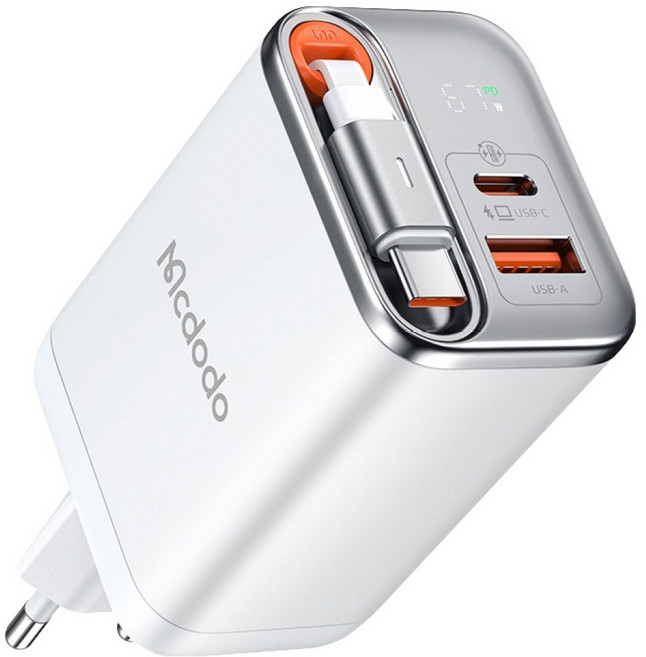 맥도도 GaN 67W C타입 케이블 일체형 초고속 2포트 멀티충전기 CH-6451, 화이트, 1개