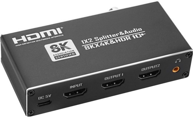 컴스 HDMI 1:2 분배기 8K 4K 60Hz 오디오 신호 분리 AUX 광축 동축, 1개, OU172