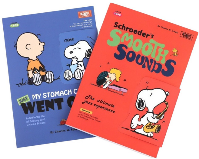 피너츠 스누피 덮개노트 2종 세트, 다홍, 블루, 1세트