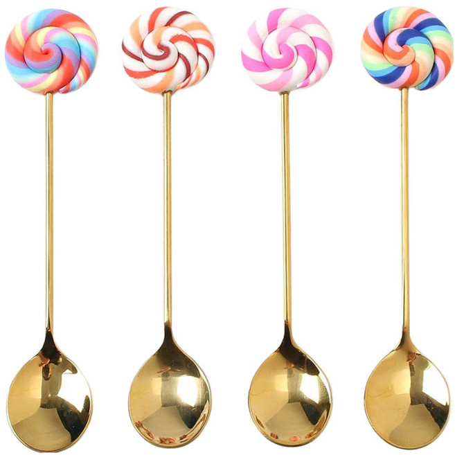 달콤 롤리팝 티스푼 4종 세트, 혼합색상, 1세트
