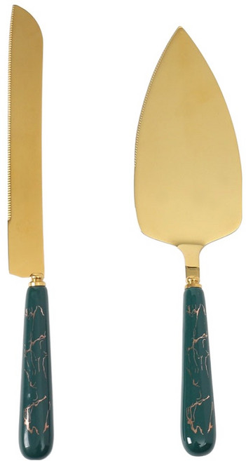 도매토피아 퀸스파티 케이크 서버 + 나이프 세트, 그린, 1개