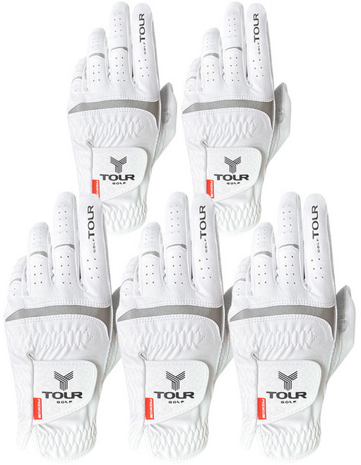 투어골프 남성용 카브레타 반양피 골프장갑 왼손착용 TGM-03, 화이트, 5개