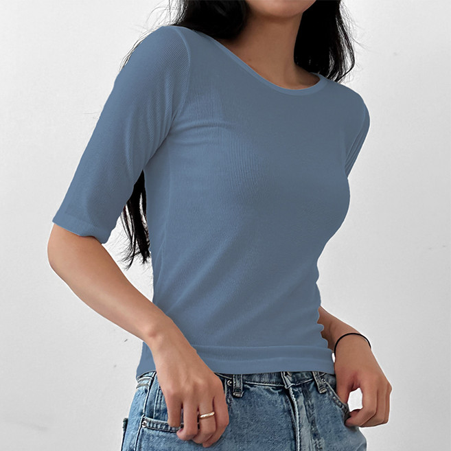 Lalaon 女款彈性修身素色五分袖T恤 TSP2669