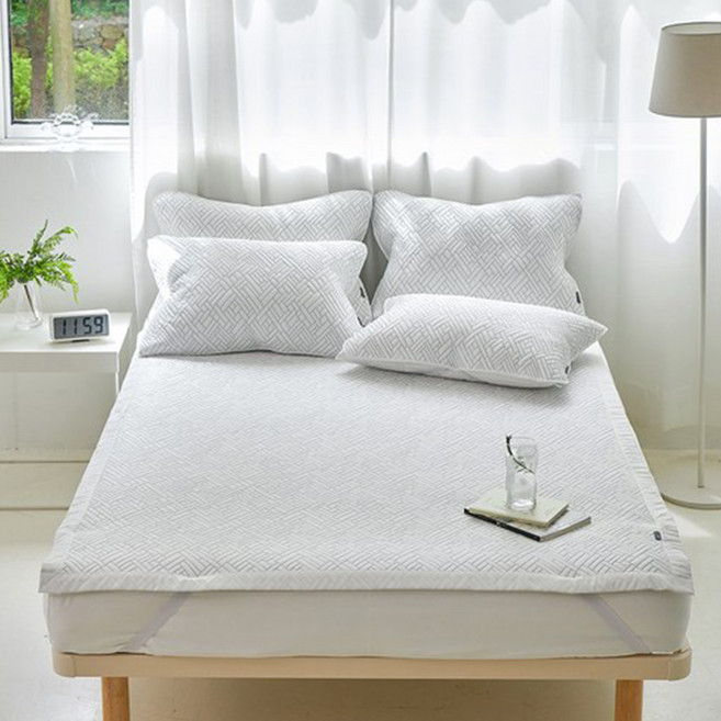 PRIELLE Duralon 平單式涼感通鋪保潔墊, 白色