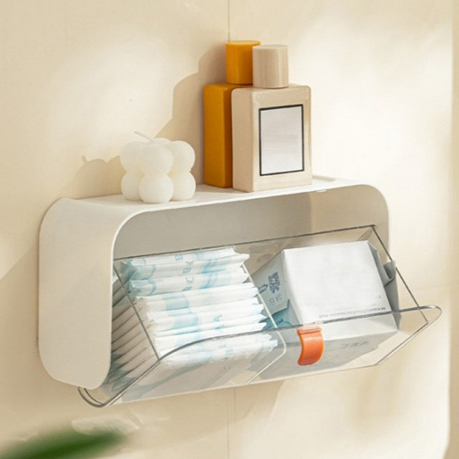 리얼피키 욕실 거실 다기능 접착식 벽걸이 수납 상자, 화이트, 1개