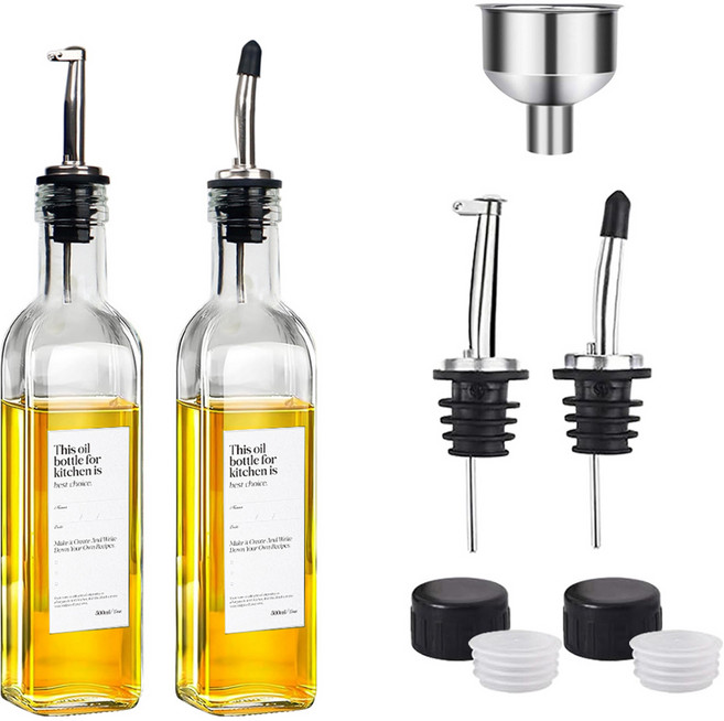 미르코리아 오일락 유리병 디스펜서 오일병 투명, 2개, 250ml