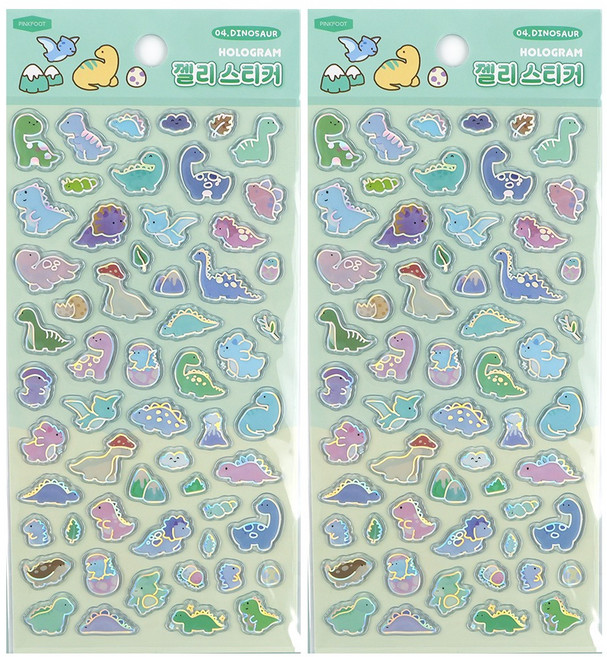 핑크풋 홀로그램 4 DINOSAUR 젤리 스티커, 혼합색상, 2개