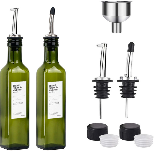 미르코리아 오일락 유리병 디스펜서 오일병 올리브그린, 250ml, 2개