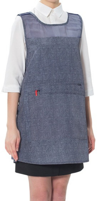 예경 전면 지퍼 포켓 망사 원피스 앞치마 대 PO-800, 곤색 데님(PO-8009), 1개