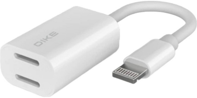 DIKE 雙Lightning通用音頻 充電轉接器 DAO321WT, 1個, 白色, 45mm