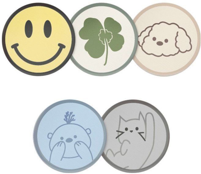 플라이토 디자인 자석 거치대 벽부착 철판 원형 40mm 5종 세트 A, 스마일 옐로우 + 클로버 아이보리 + 강아지 그레이 + 수달 스카이 + 고양이 그레이, 1세트