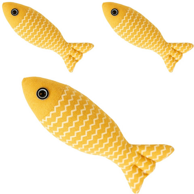 解悶仿真麻布魚貓玩具, 黃色, 3個