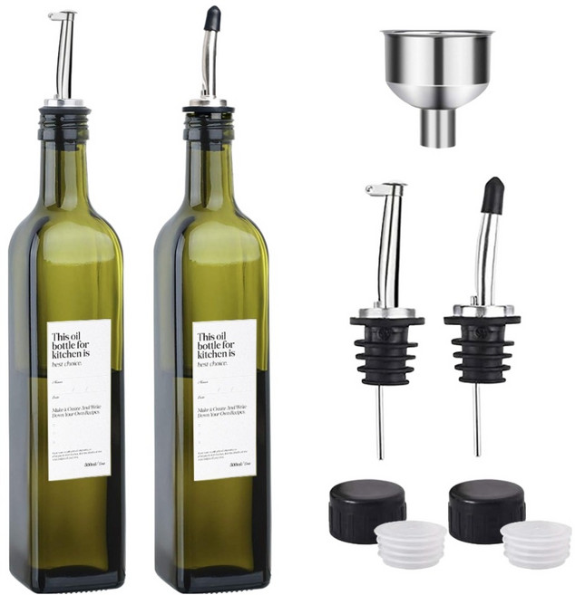 미르코리아 오일락 유리병 디스펜서 오일병 올리브그린, 500ml, 2개