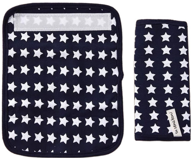 Bebehome 居家生活 安全帶磨牙口水巾/推車背帶吸水口水巾兩件組, 藍底白星, 1組