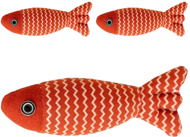 petco 培菓 解悶仿真麻布魚貓玩具, 紅色, 3個