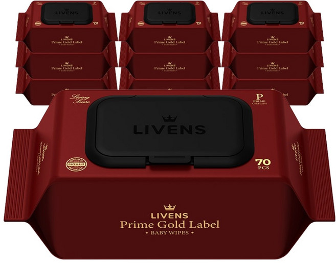 리벤스 유아용 프라임 골드라벨 물티슈 캡형, 80g, 70매, 10개