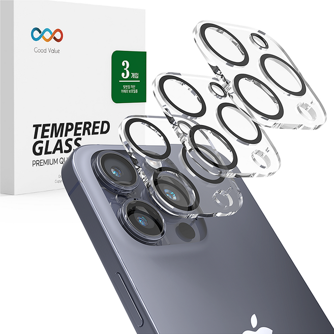 굿밸류 빛번짐 차단 카메라 렌즈 강화유리 보호 필름 3p 세트, 1세트
