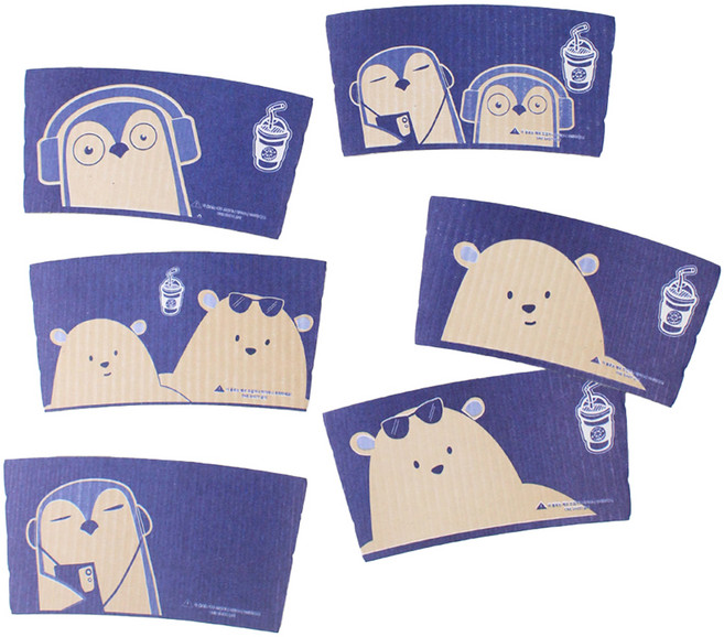 아이엔피 92파이 네이비 베어 앤 펭귄 종이 컵 홀더 랜덤발송, 1개, 50개입