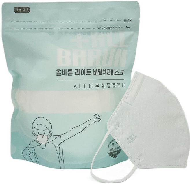 올바른 라이트 비말 차단 마스크 중형 KF-AD, 화이트, 1개, 25개입