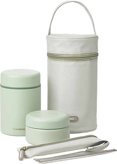 글라스락 플레인 보온도시락 세트 650ml, 뮤트그린, 1세트