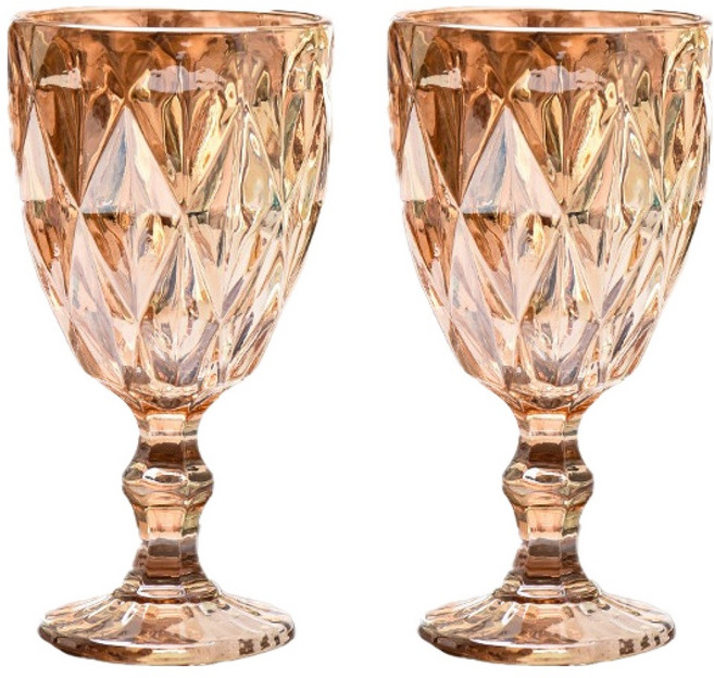 프렌치마르스 루비 스템 홈카페 유리 고블렛잔 MMM3043, 엠버, 2개