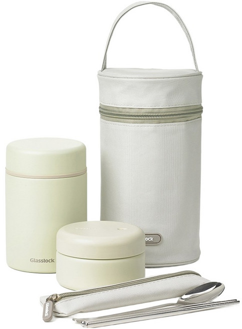 글라스락 플레인 보온도시락 세트 650ml, 베이지, 1세트