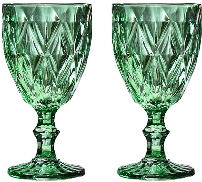 프렌치마르스 루비 스템 홈카페 유리 고블렛잔 MMM3043, 올그린, 2개