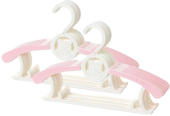 아이끌레 곰돌이 길이 조절 옷걸이, 화이트 + 핑크, 10개