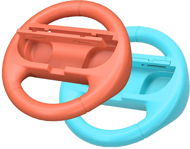 HOHOO 任天堂 Switch 1 / 2 相容 Joy-Con 賽車方向盤 瑪利歐賽車組合包 方向盤, 1套, 單一商品, 藍色, 橘色