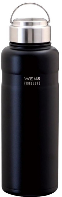 WENS PRODUCTS 拉環式螺旋蓋真空隔熱防刮戶外保溫瓶 AWPB-1000BK, 1個, 1L, 墨黑