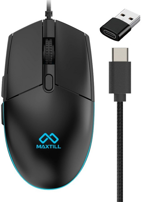 맥스틸 C타입 USB 무소음 유선 마우스, GM-MCU20, 블랙