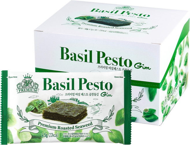 갓반찬 프리미엄 바질 페스토 곱창돌김, 4.5g, 10개