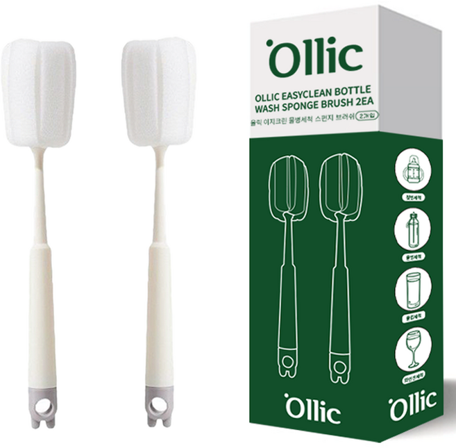 올릭 이지크린 물병세척 스펀지 브러쉬 2p, 화이트, 1개