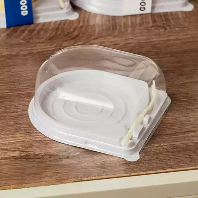 레드캣 반원 PET 롤케이크 포장 용기 + 포크 세트, 투명(용기), 랜덤발송(포크), 50세트