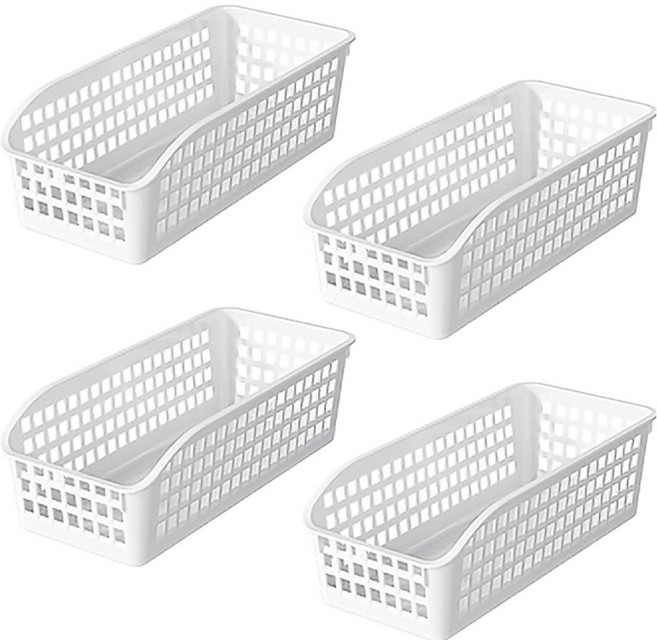 hillo 이지 주방 펜트리 보관 정리함 롱 트레이 라운드형, 화이트, 4개