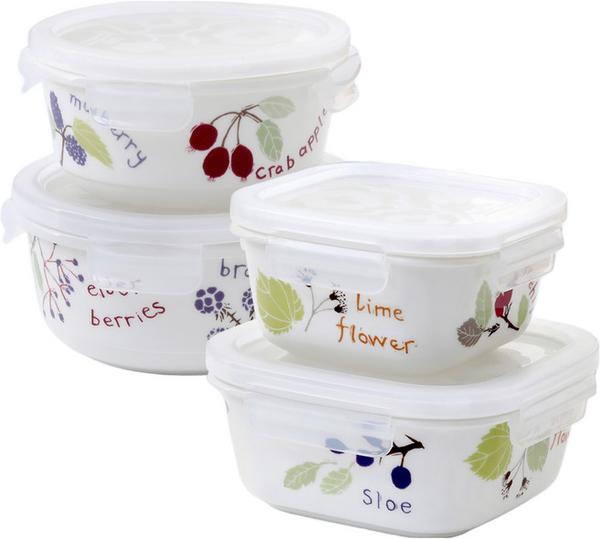 ZEN 레이첼바커 와일드베리즈 도자기 밀폐용기 원형 2종 + 정사각 2종 세트, 1세트, 350ml + 500ml + 320ml + 470ml