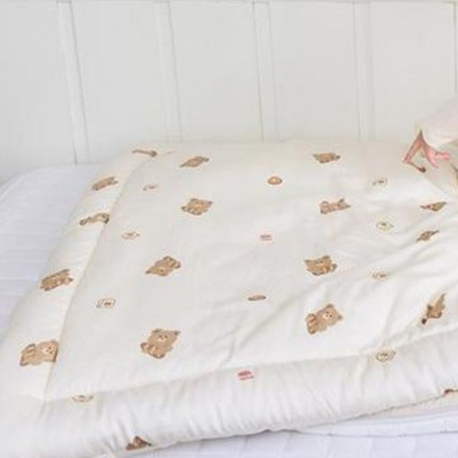 베베누보 유아용 순면 자수 듀라론 양면 낮잠이불 패드 + 차렵 블랭킷 + 솜패드 + 솜베개 + 부직포가방 세트, 빵곰이
