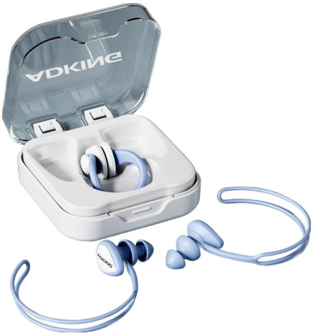 에이디킹 켈본 실리콘 방수 수영 귀마개 코마개 세트, 스카이블루, 1세트