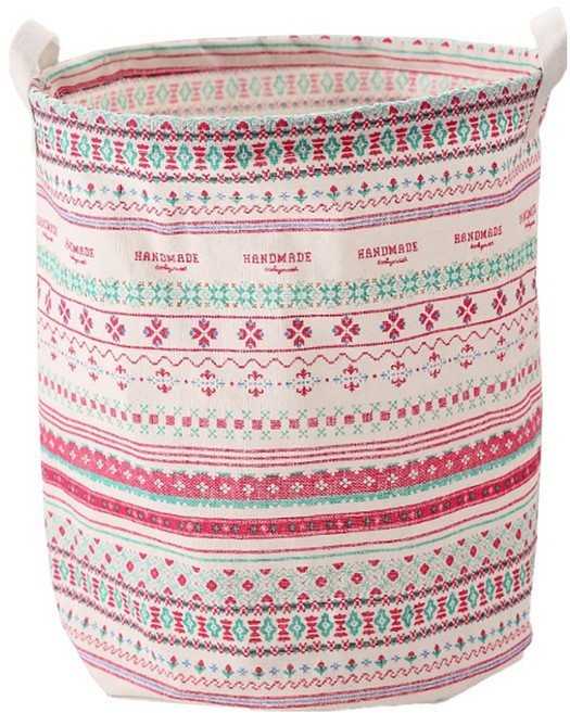 小麥購物 棉麻洗衣收納籃 加大款 L2235, 北歐圖騰 紅色