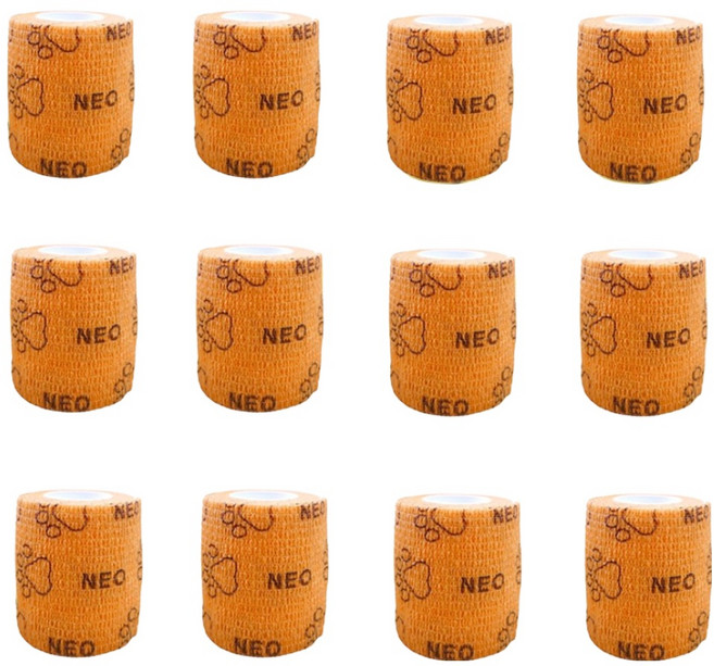 neozzang 강아지 자가점착 붕대신발 오렌지 5cm x 4.5m, 35g, 12개