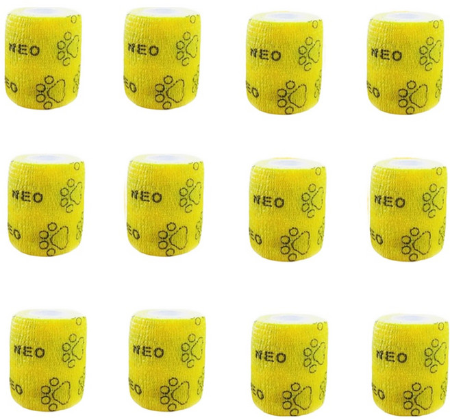 neozzang 강아지 자가점착 붕대신발 옐로우 5cm x 4.5m, 35g, 12개