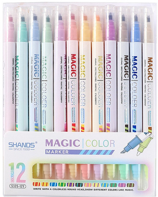 동아피엠에스 컬러체인지 매직형광펜, 혼합색상, 12개