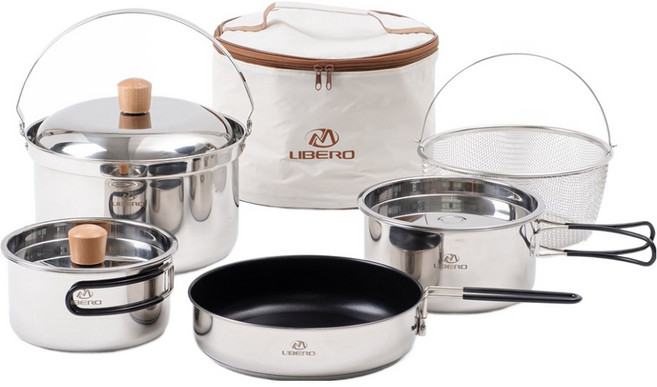 LIBERO 웜벳 스텐 코펠 7~8인용 세트, Silver, 1세트