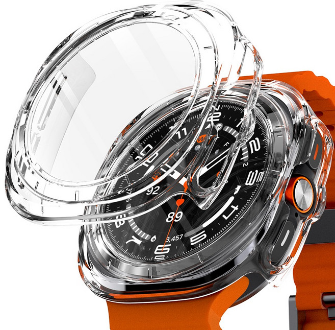 구스페리 갤럭시워치 풀커버 강화유리 하드 케이스, 투명+투명, 2개