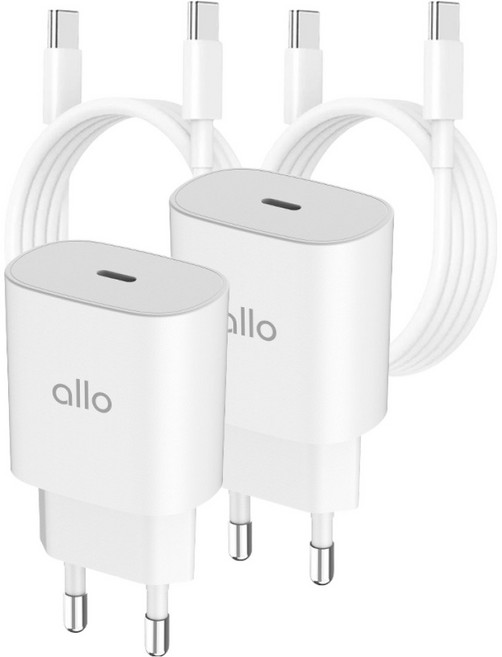 알로코리아 컴팩트 PD PPS C타입 초고속 충전기 25W UC125PPS + 1.5m 고속충전 케이블 세트, 화이트, 2세트