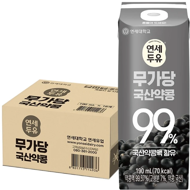 연세두유 무가당 국산약콩 99%, 190ml, 16개 - 쿠팡