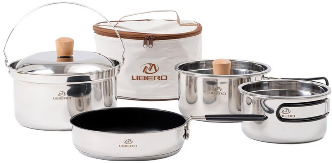 LIBERO 웜벳 스텐 코펠 5~6인용 세트, Silver, 1세트